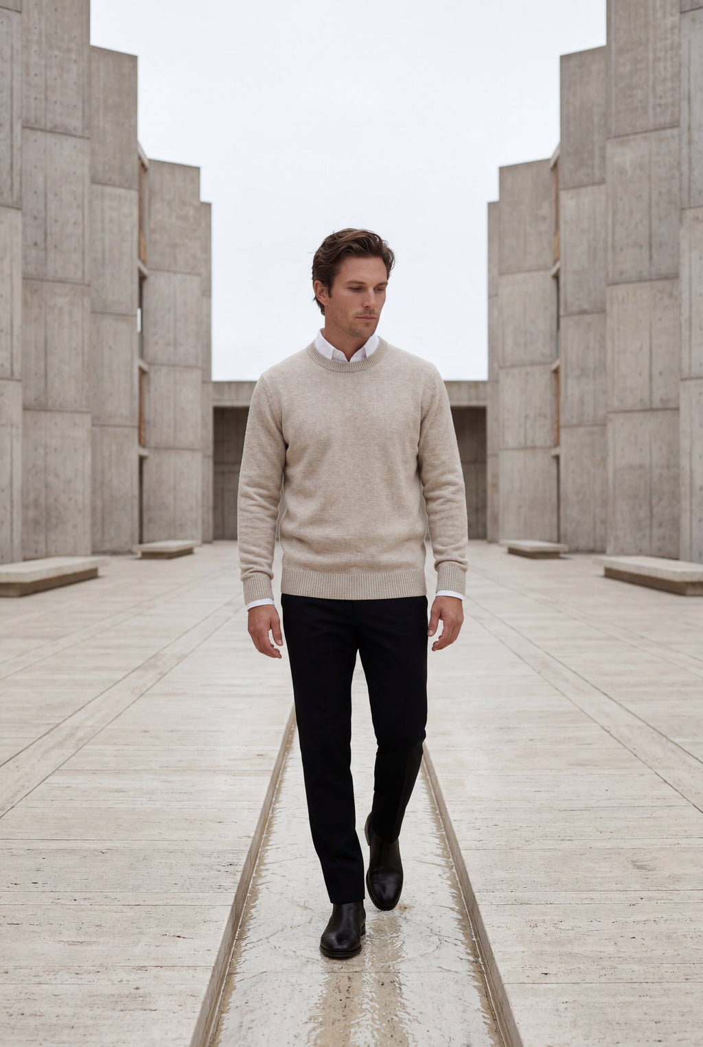 Classic Crew Neck Pullover Sweater with Ribbed Trim |  James