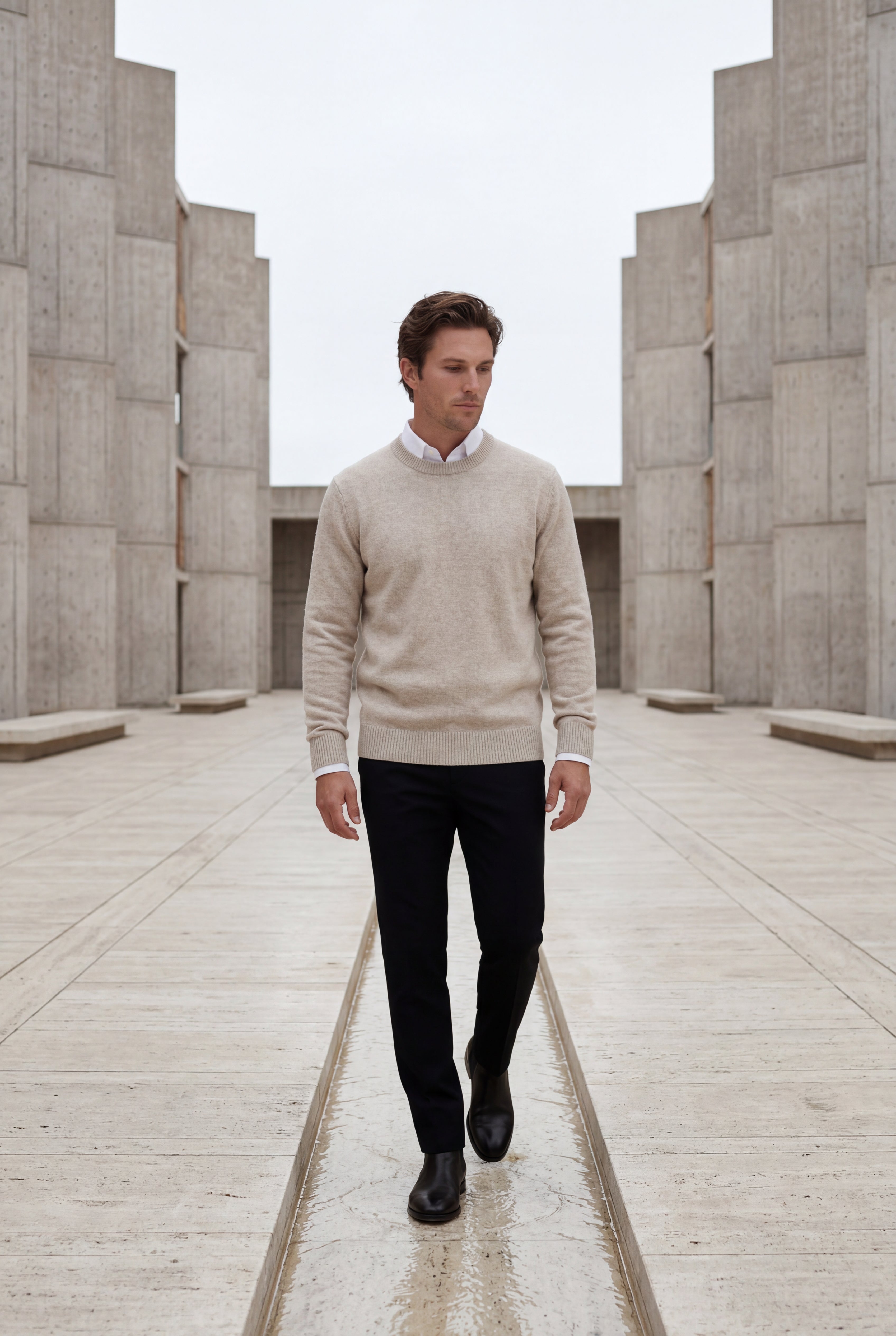 Classic Crew Neck Pullover Sweater with Ribbed Trim |  James