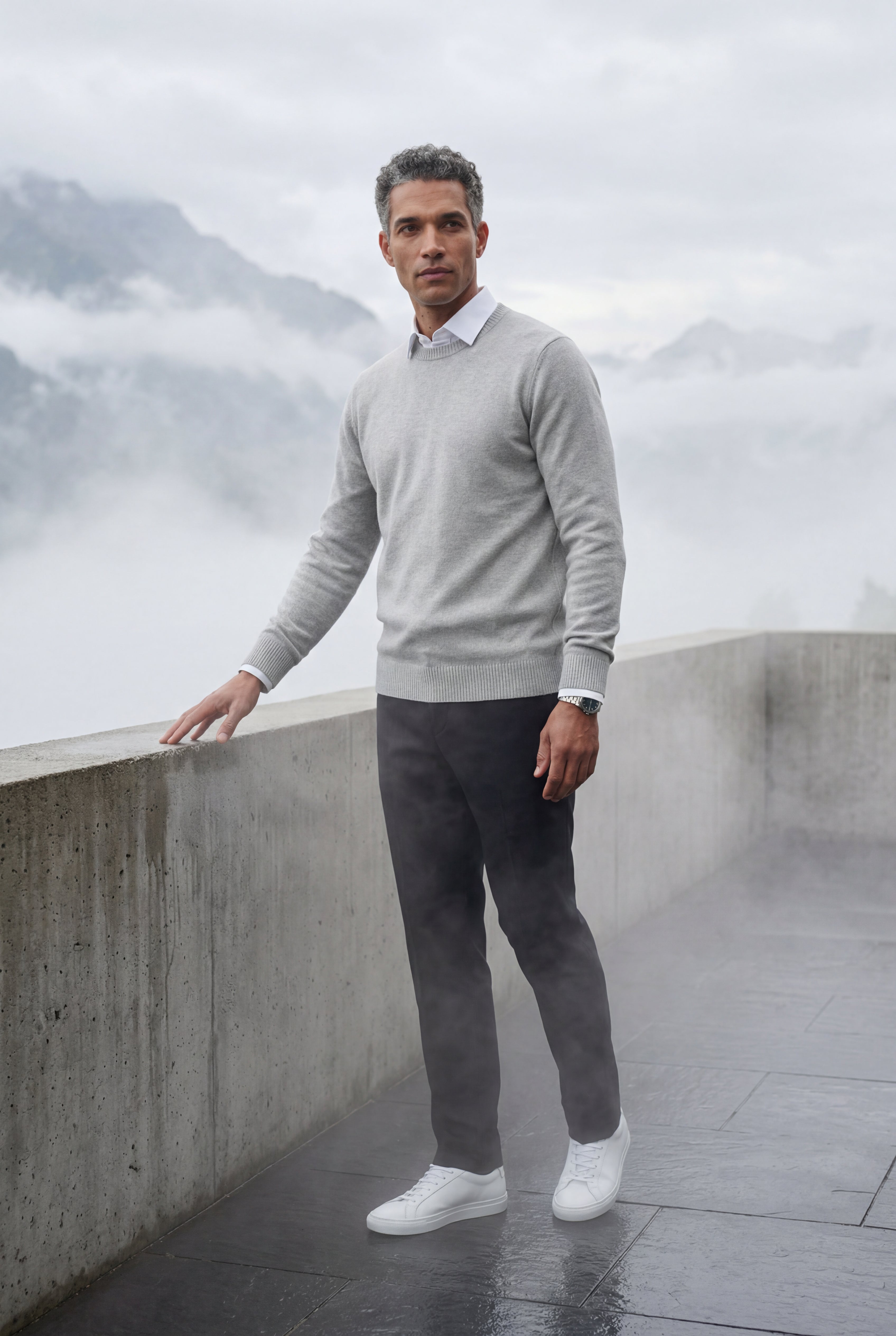 Classic Crew Neck Pullover Sweater with Ribbed Trim |  James