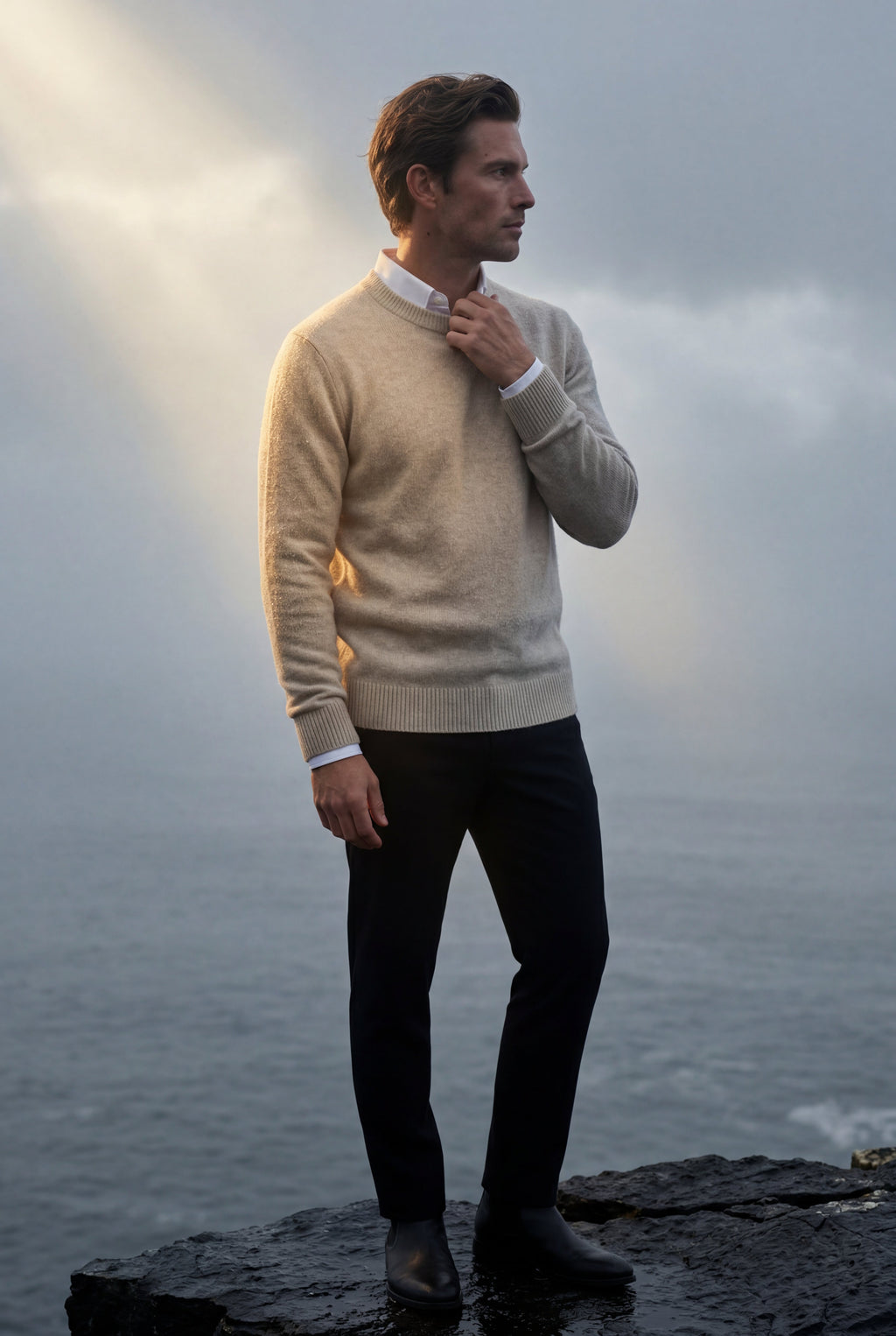 Classic Crew Neck Pullover Sweater with Ribbed Trim |  James