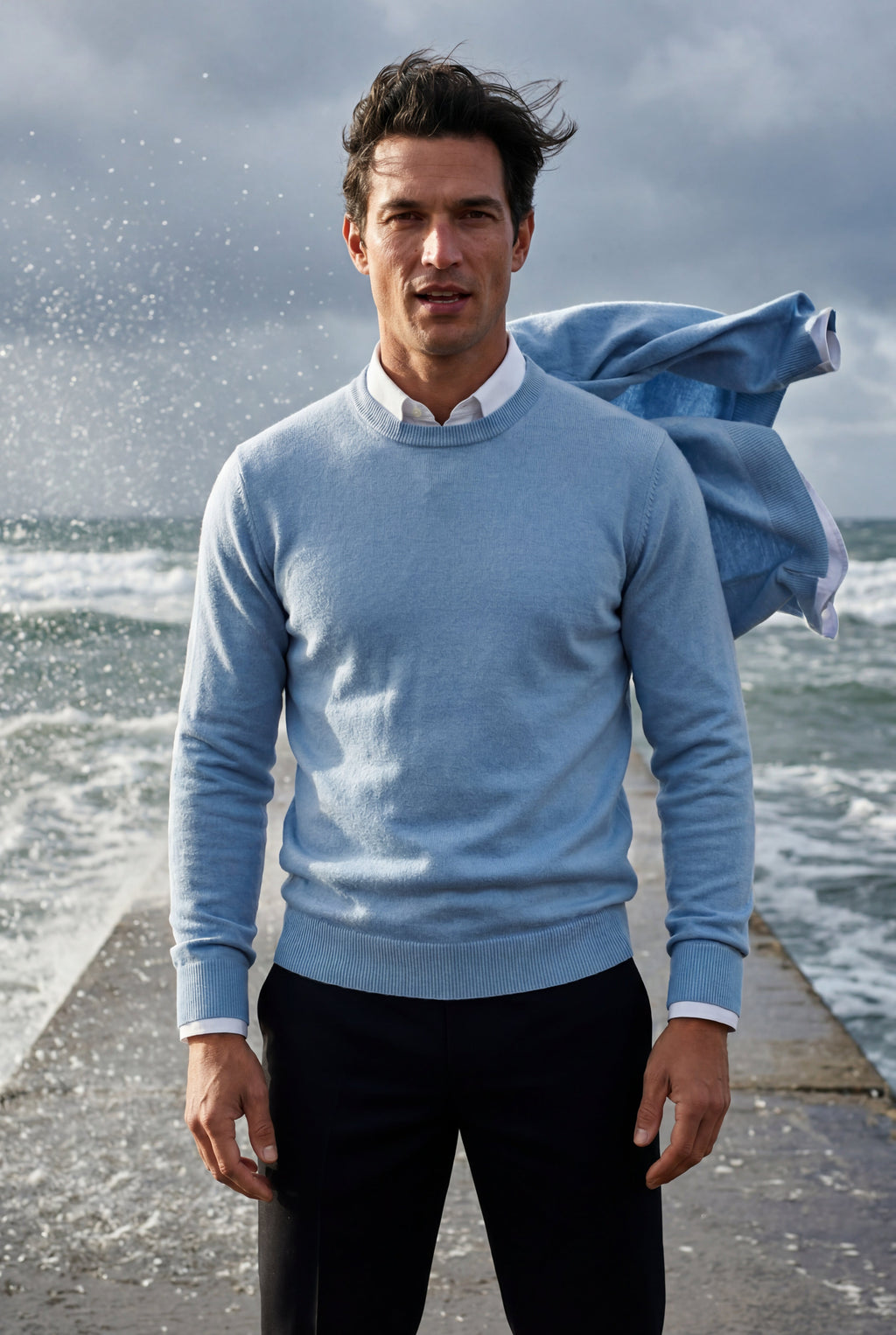 Classic Crew Neck Pullover Sweater with Ribbed Trim |  James
