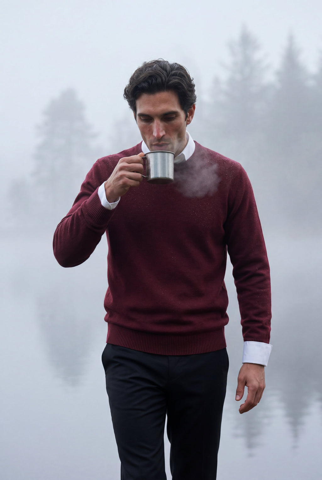 Classic Crew Neck Pullover Sweater with Ribbed Trim |  James