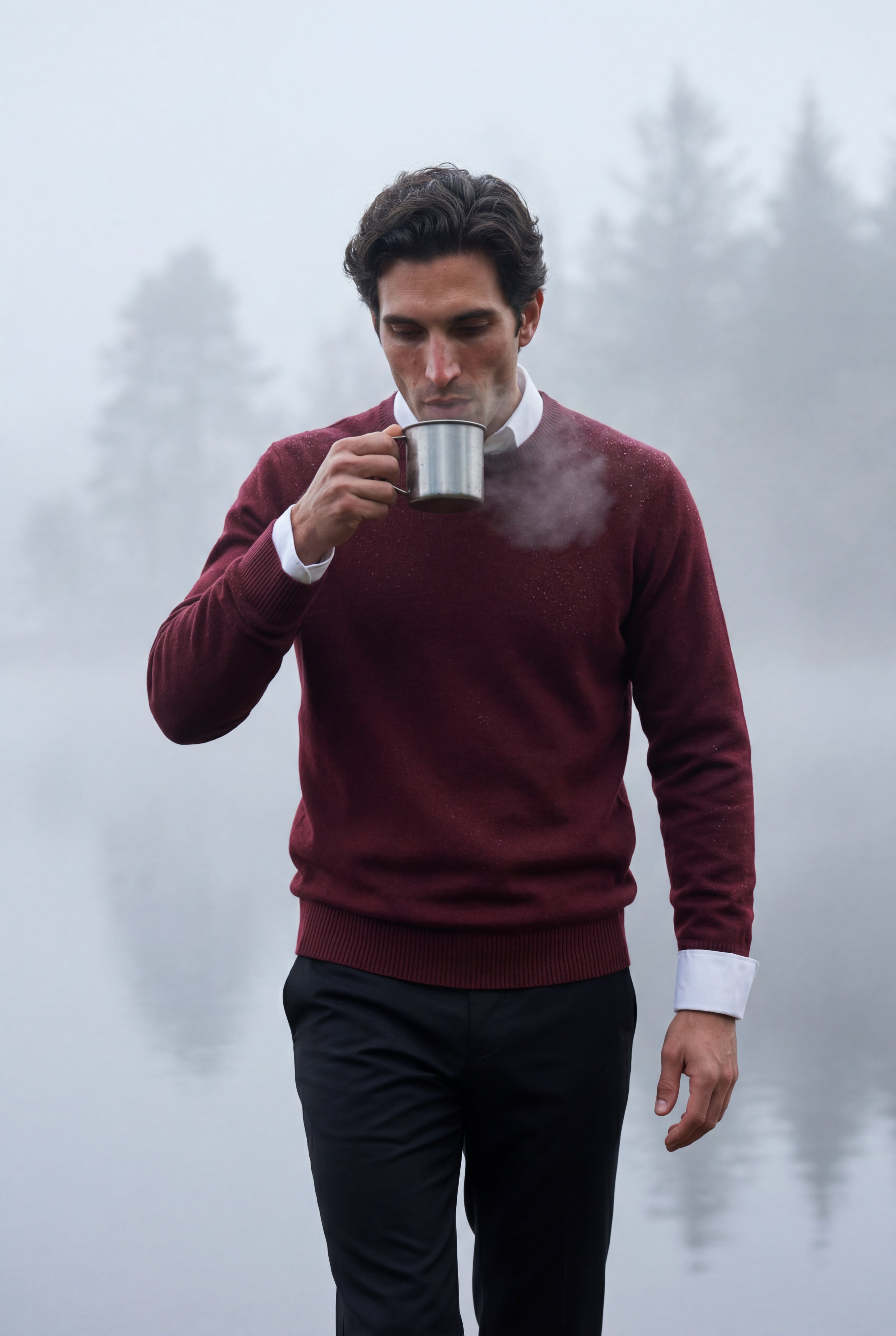 Classic Crew Neck Pullover Sweater with Ribbed Trim |  James