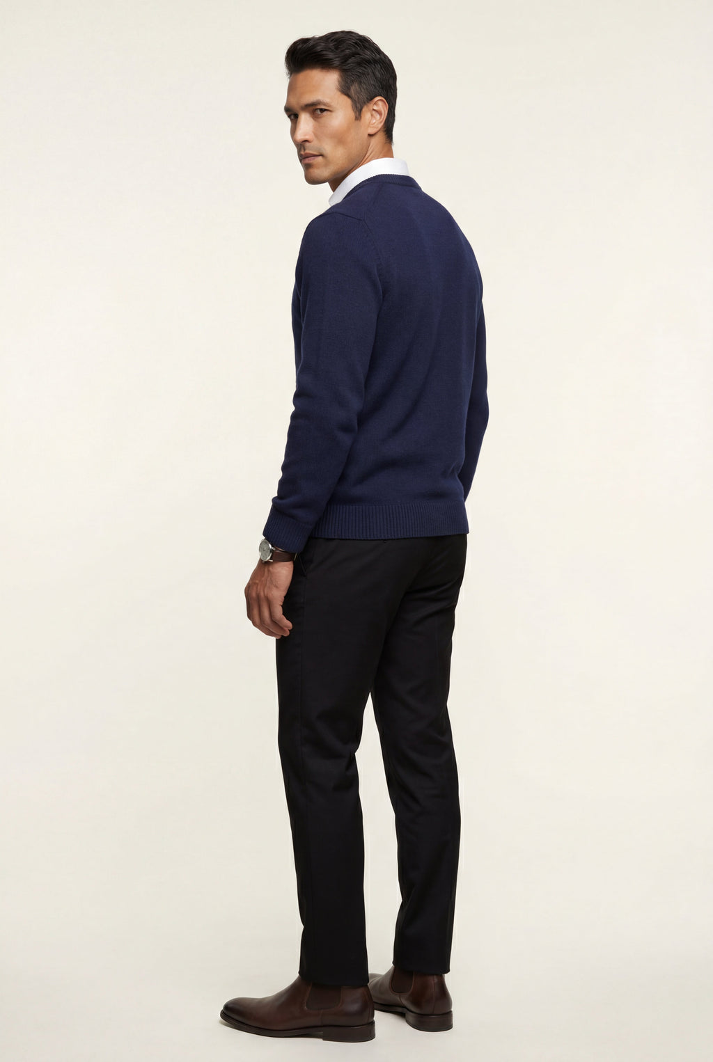 Classic Crew Neck Pullover Sweater with Ribbed Trim |  James