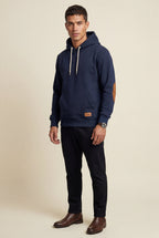 Liam | Contrast Elbow Patch Pullover Hoodie with Drawstring Hood