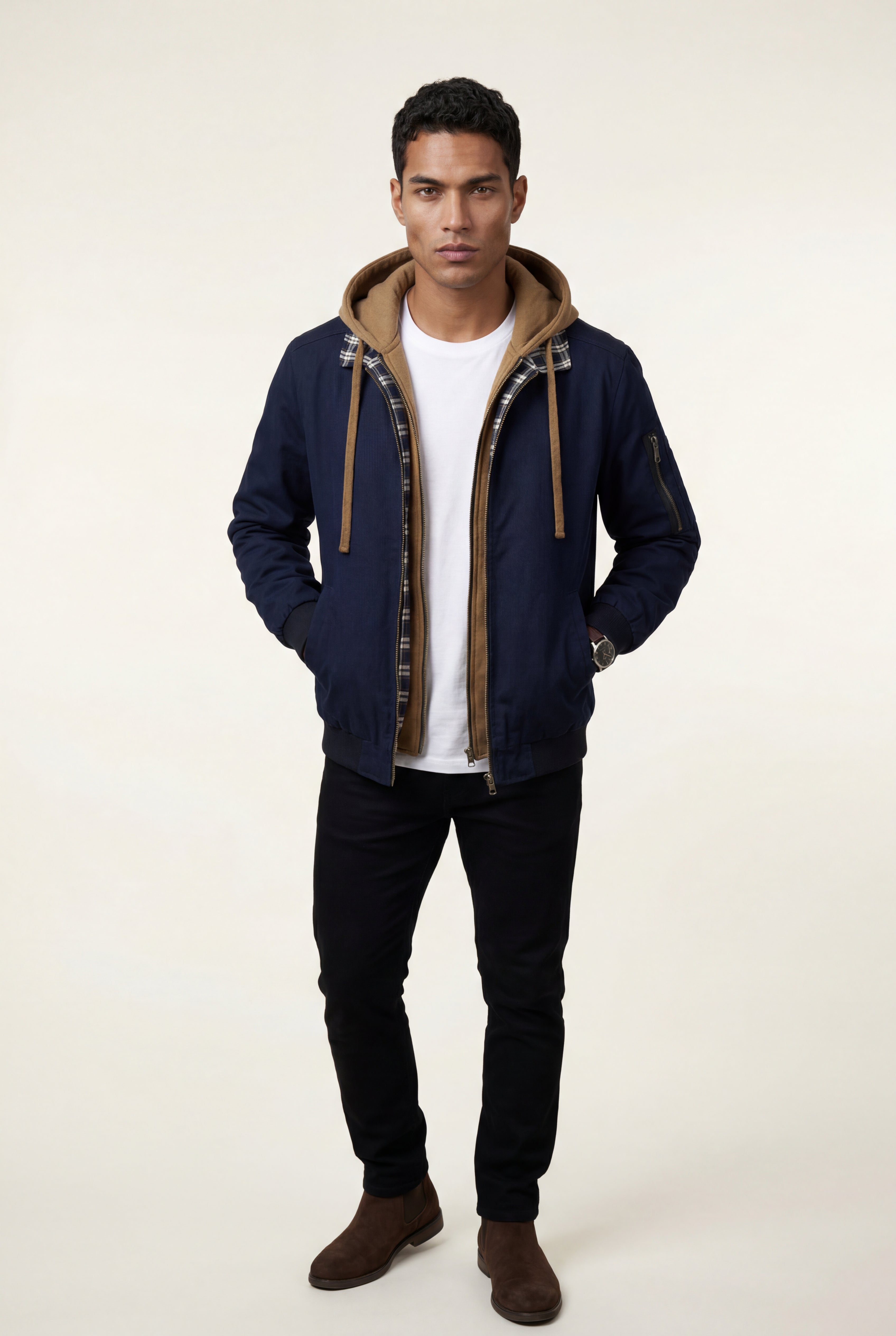 Liam | Contrast Lined Hooded Bomber Jacket