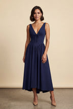 Alyssa | Corset Bodice Sleeveless Midi Dress with Tie Front For Women