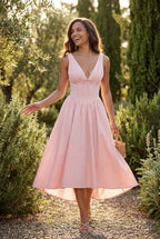 Alyssa | Corset Bodice Sleeveless Midi Dress with Tie Front For Women