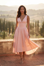 Alyssa | Corset Bodice Sleeveless Midi Dress with Tie Front For Women