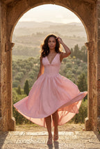 Alyssa | Corset Bodice Sleeveless Midi Dress with Tie Front For Women