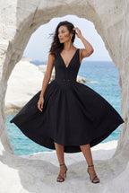 Alyssa | Corset Bodice Sleeveless Midi Dress with Tie Front For Women