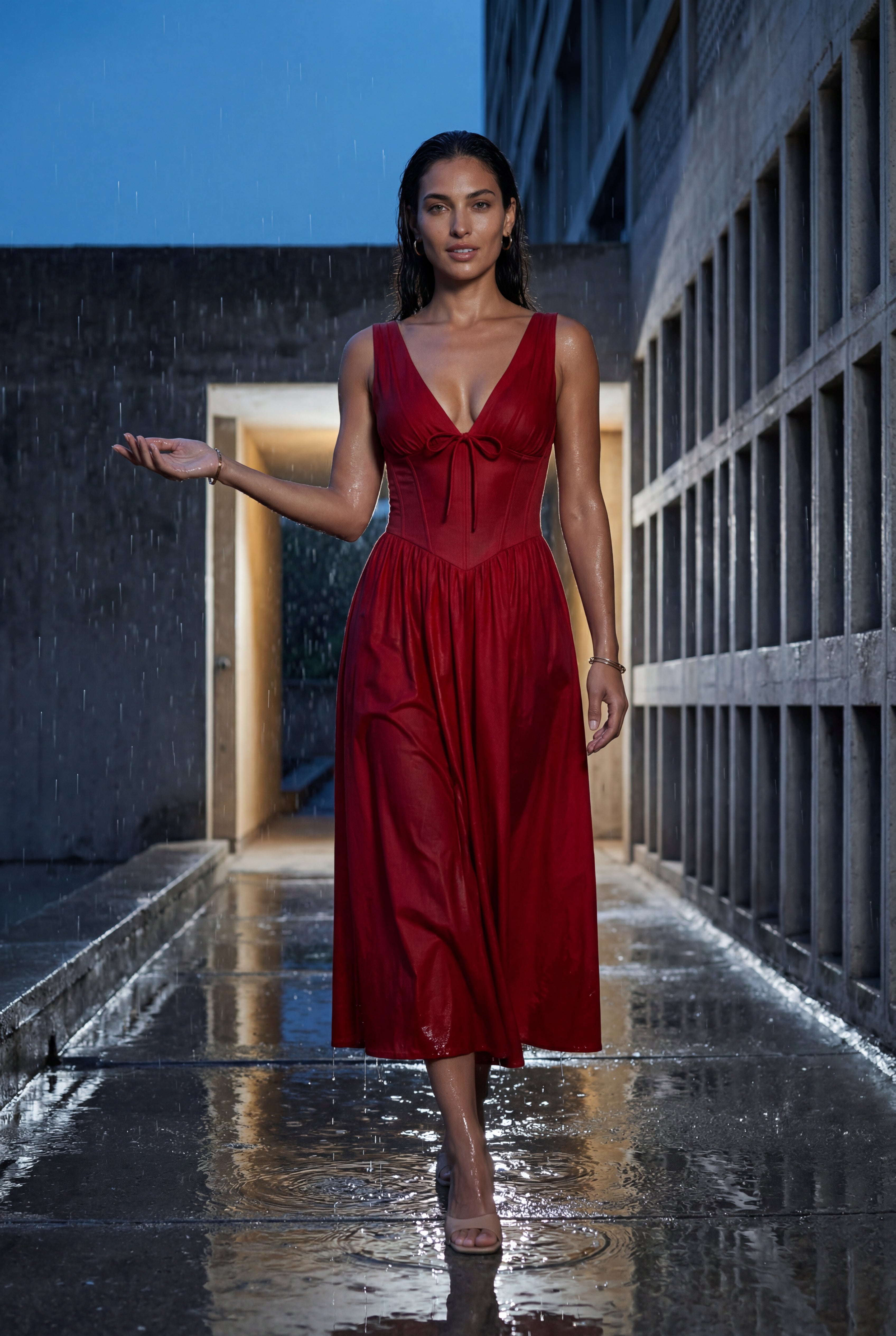 Alyssa | Corset Bodice Sleeveless Midi Dress with Tie Front For Women