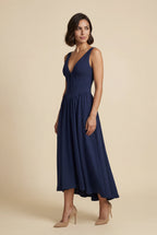 Alyssa | Corset Bodice Sleeveless Midi Dress with Tie Front For Women
