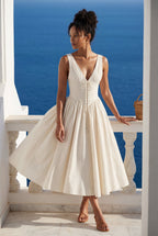 Alyssa | Corset Bodice Sleeveless Midi Dress with Tie Front For Women