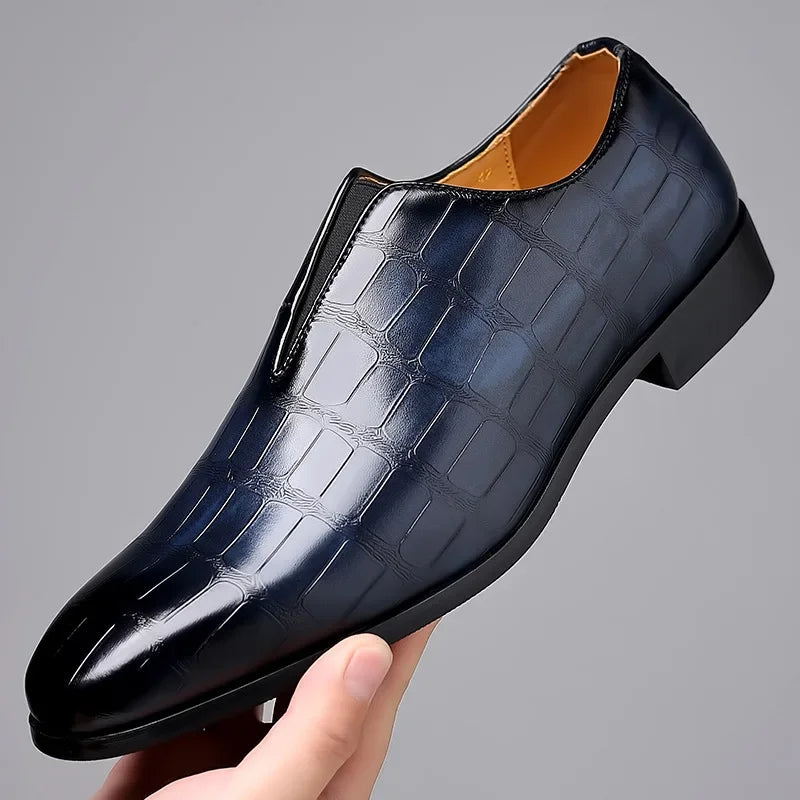 Liam | Crocodile-embossed Slip-on Glossy Dress Shoes
