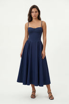 Elcevi | Floral Corset Bodice Midi Dress with Spaghetti Straps For Women