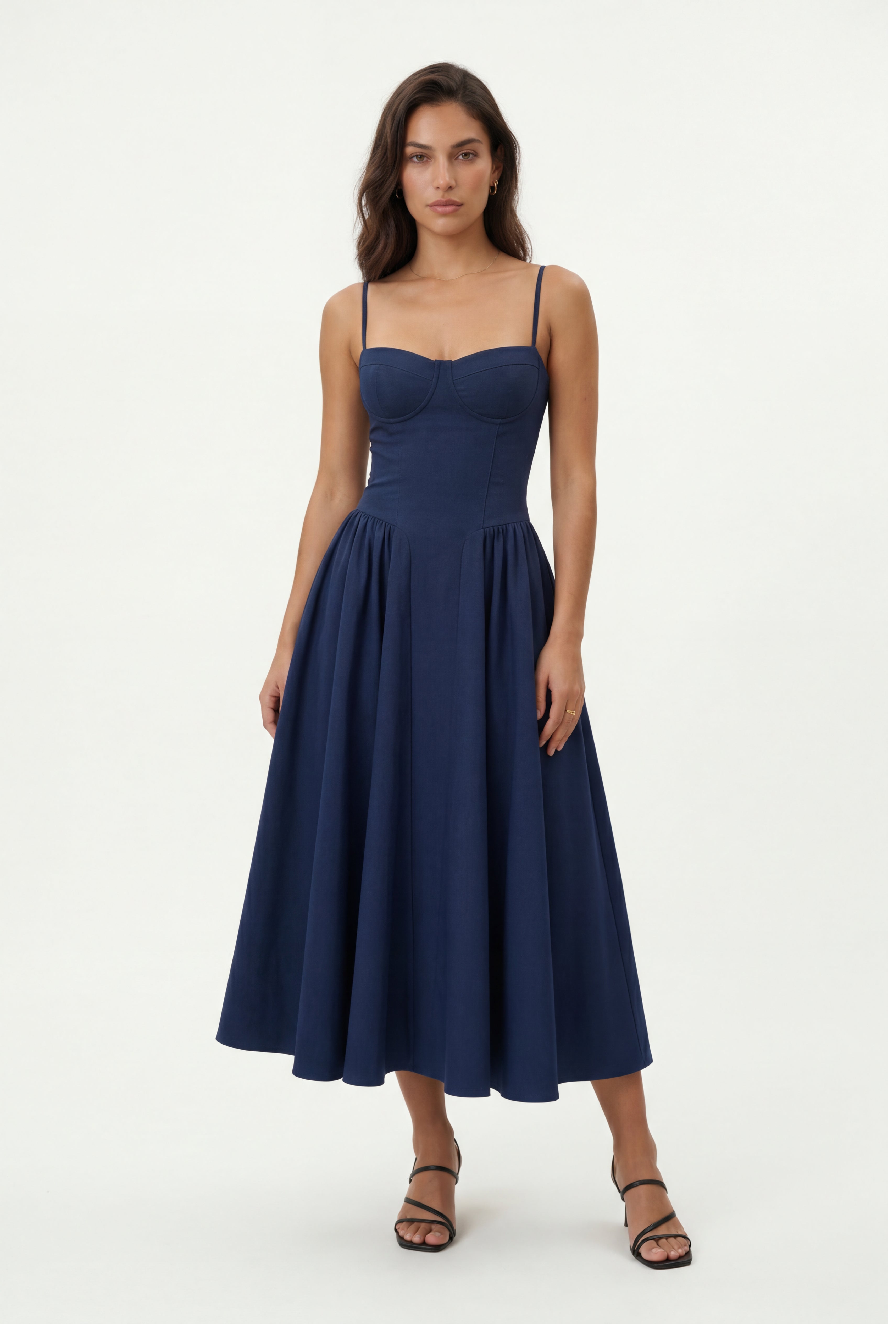 Elcevi | Floral Corset Bodice Midi Dress with Spaghetti Straps For Women