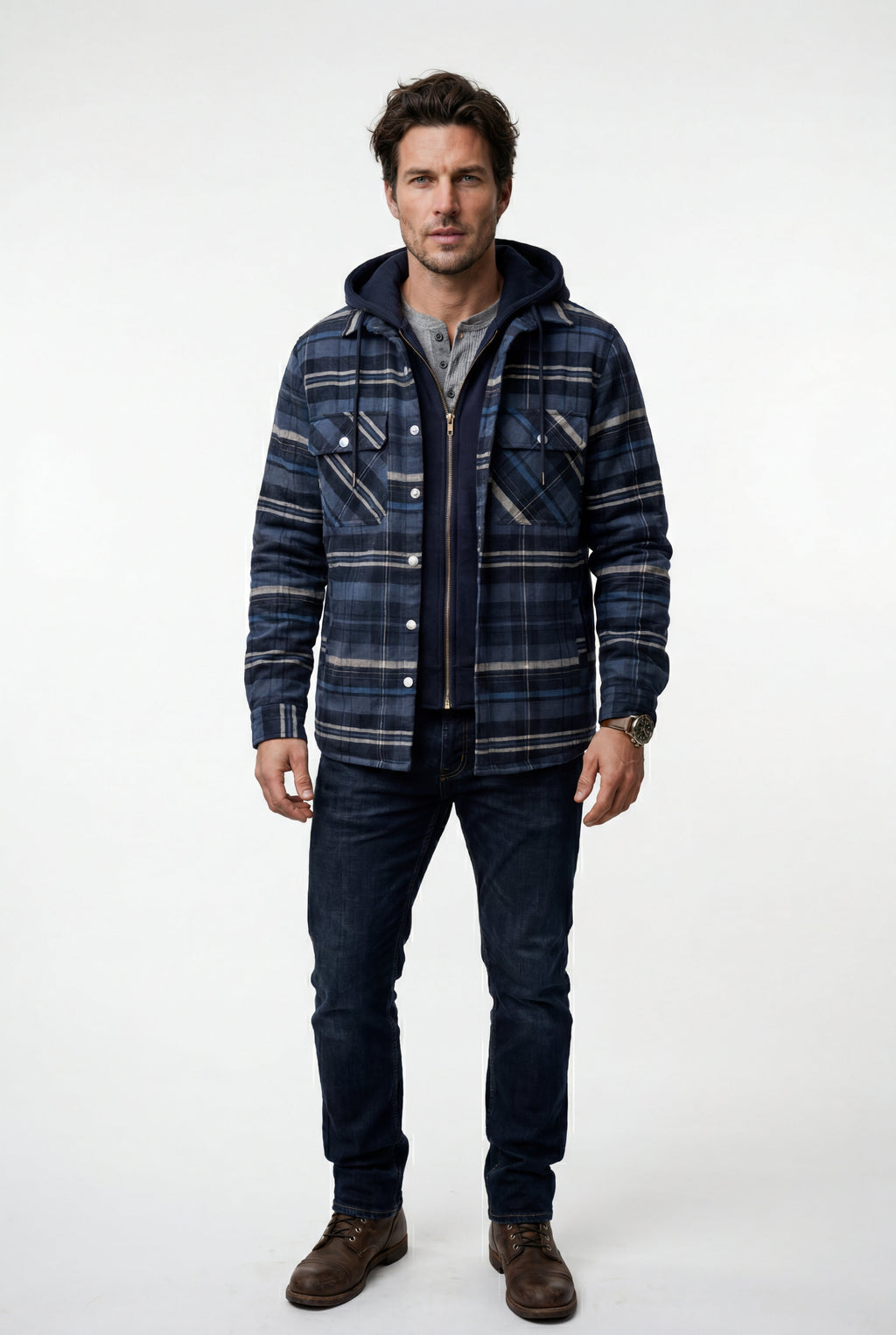 Liam | Large Check Pattern Hooded Flannel Jacket