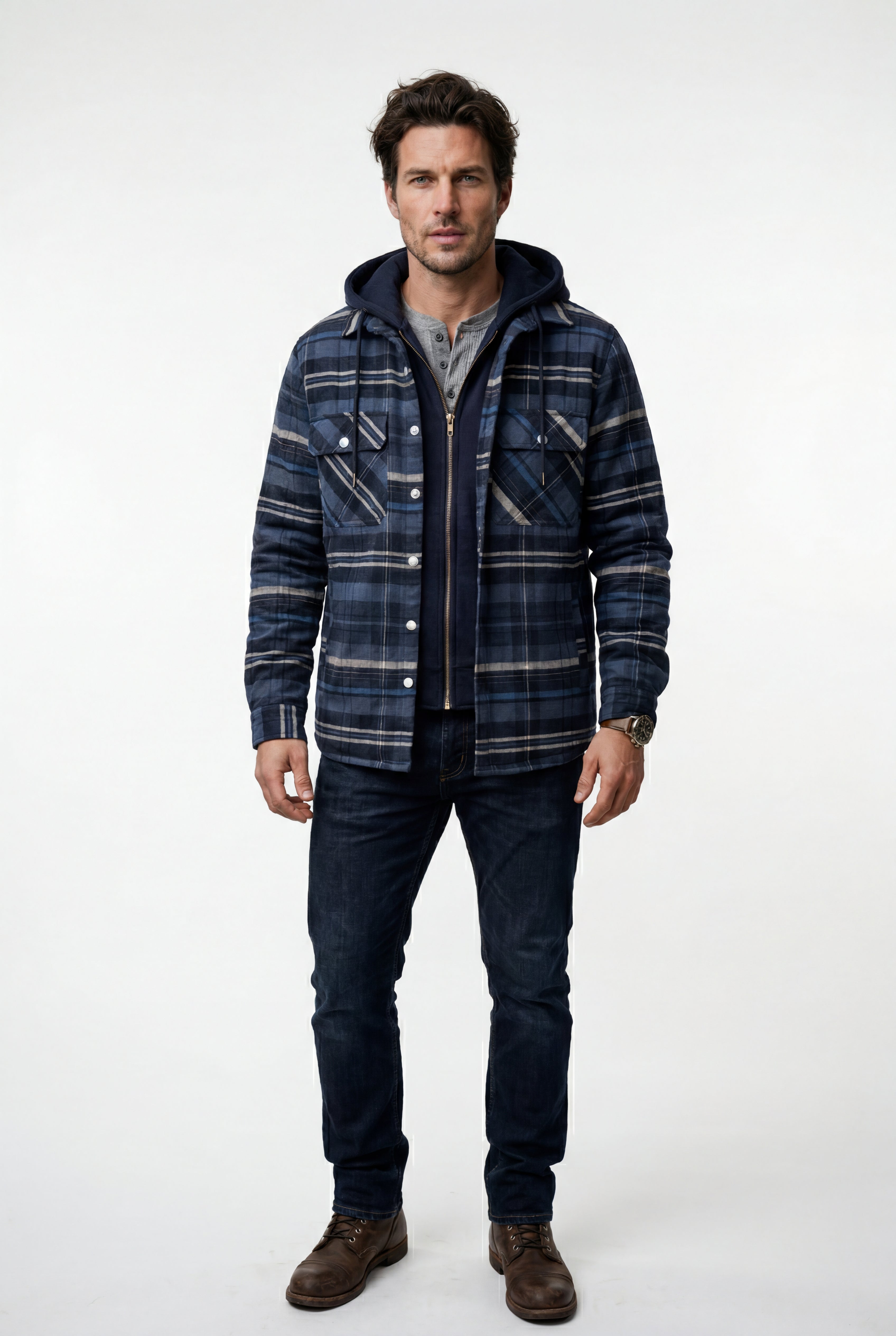 Liam | Large Check Pattern Hooded Flannel Jacket