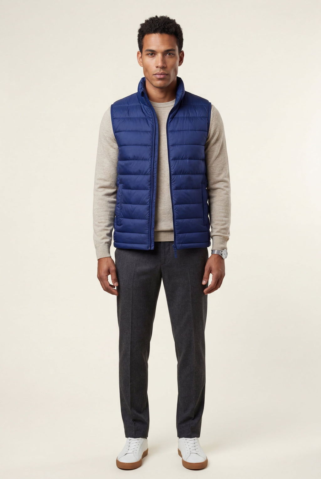 Lightweight High Collar Padded Vest with Slim Silhouette | Liam
