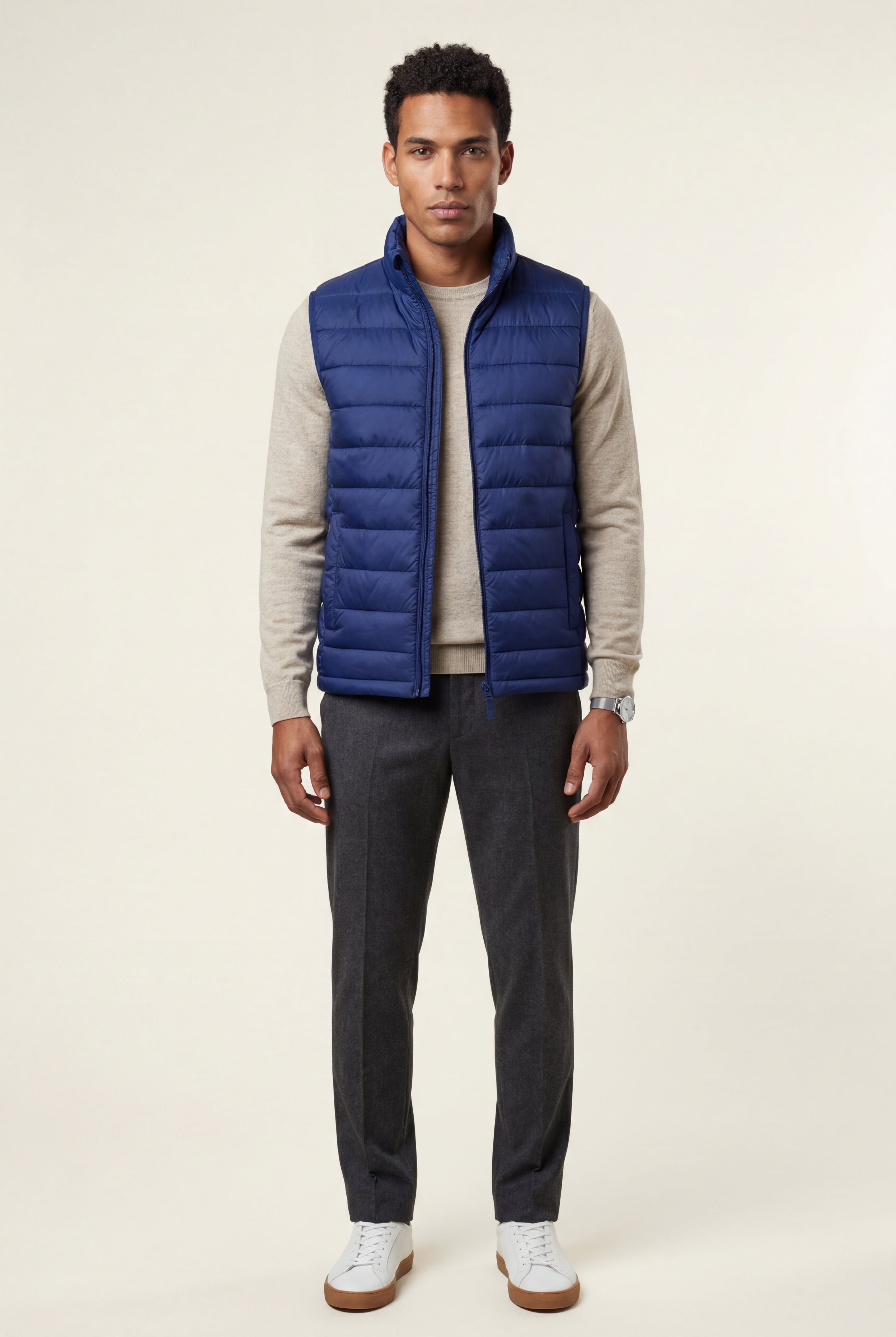 Lightweight High Collar Padded Vest with Slim Silhouette | Liam