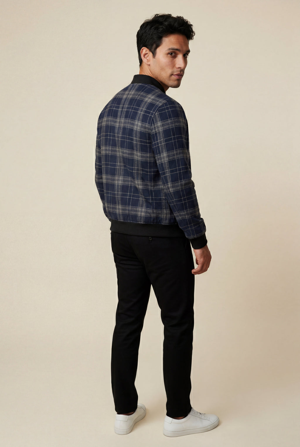 Liam | Men's Checked Plaid Classic Bomber Jacket with Ribbed Collar