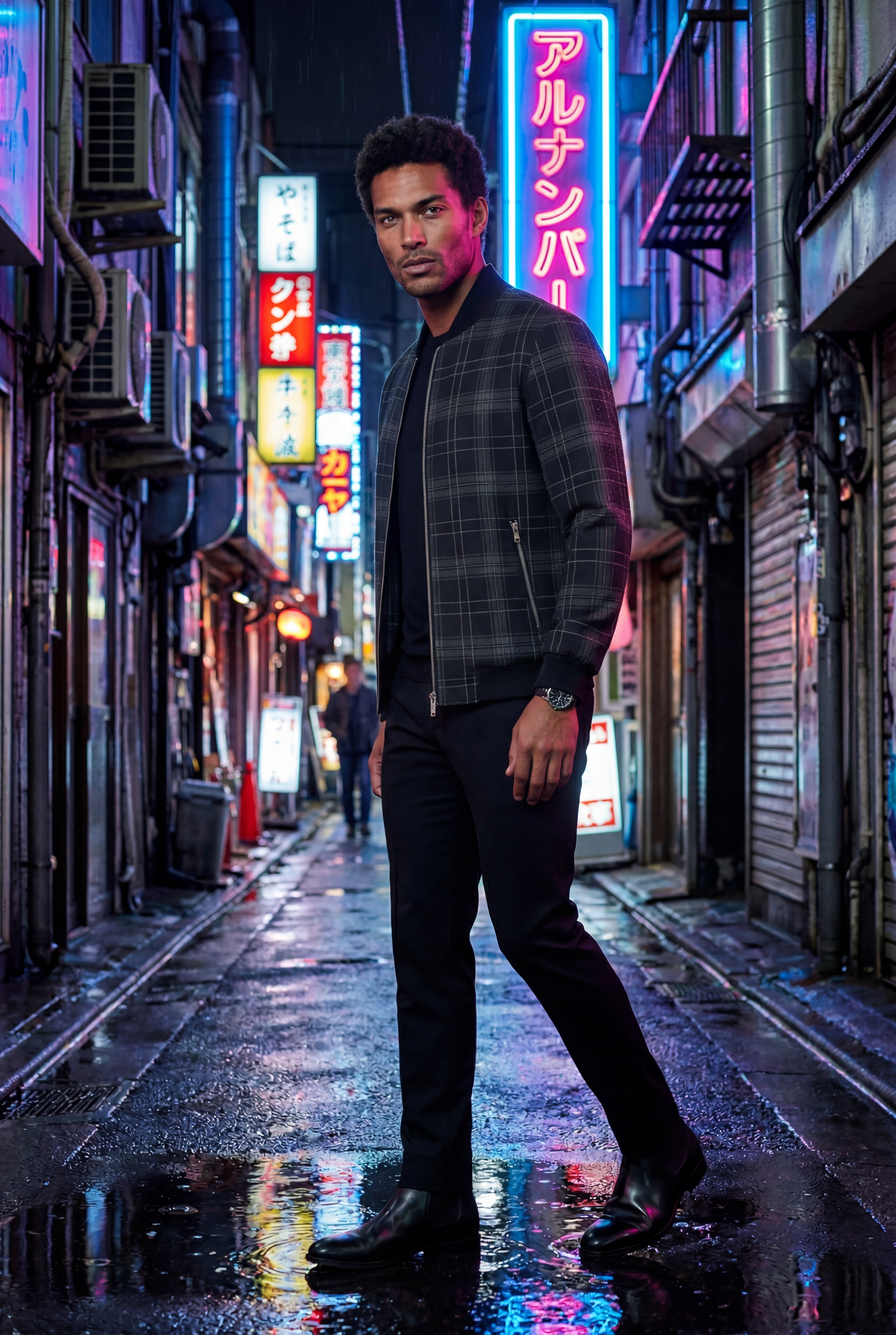 Liam | Men's Checked Plaid Classic Bomber Jacket with Ribbed Collar