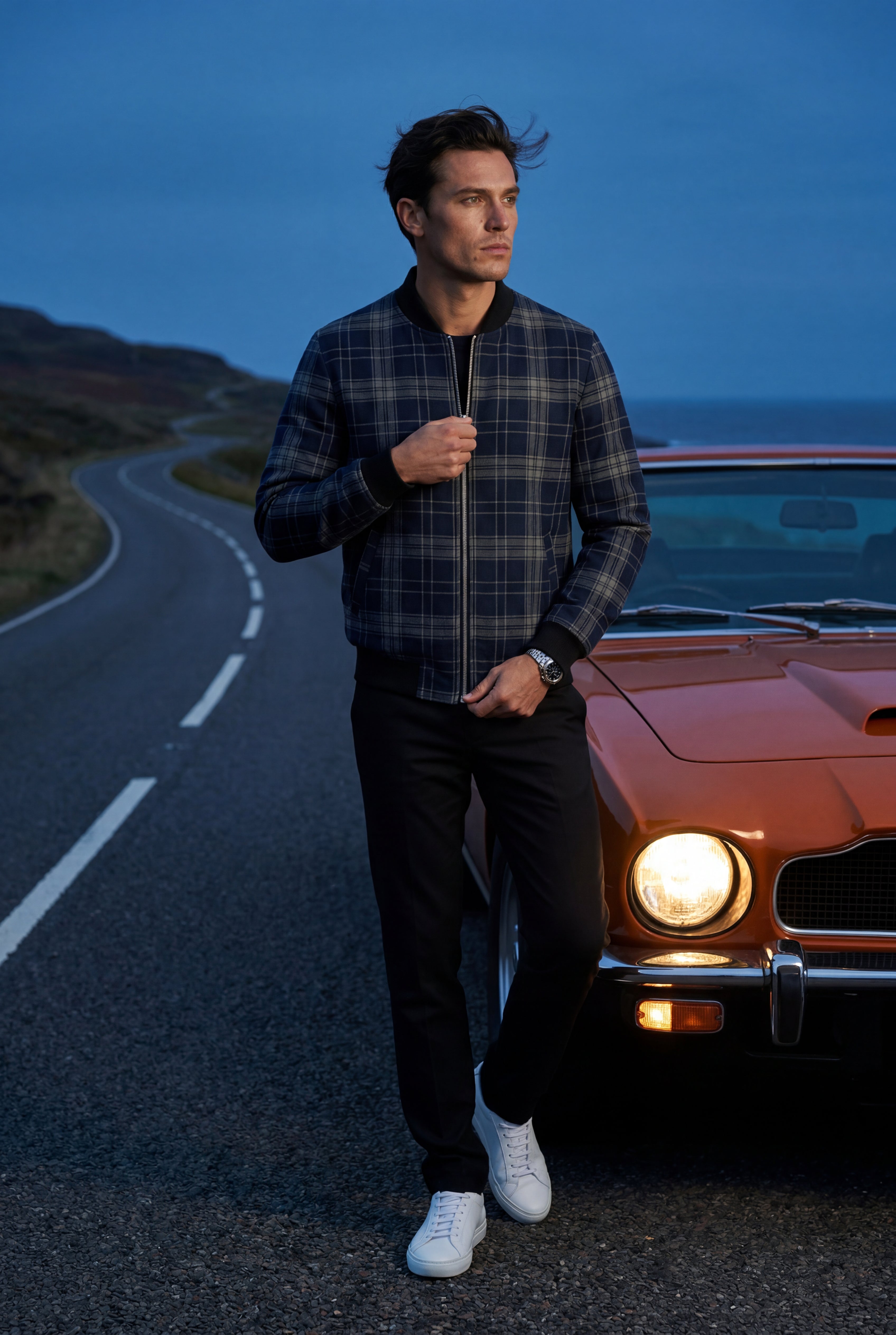 Liam | Men's Checked Plaid Classic Bomber Jacket with Ribbed Collar