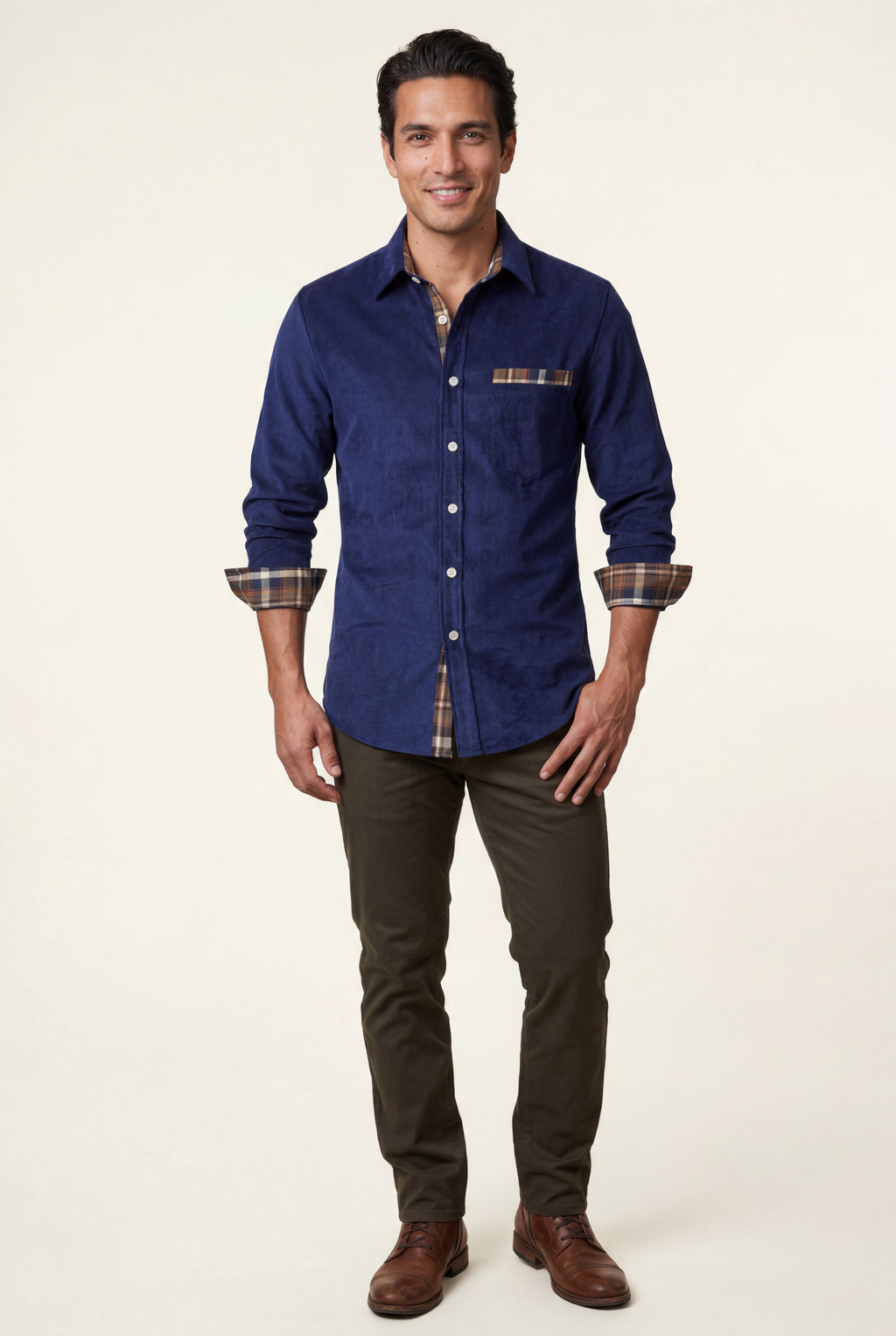 Kian | Men's Plaid Trim Button-Up Casual Shirt
