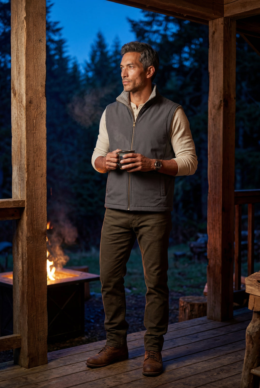 Liam | Navy Blue -lined Zip-front Vest with Strings