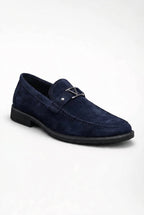 Liam | Navy Blue Metal Bit Slip-on Loafers