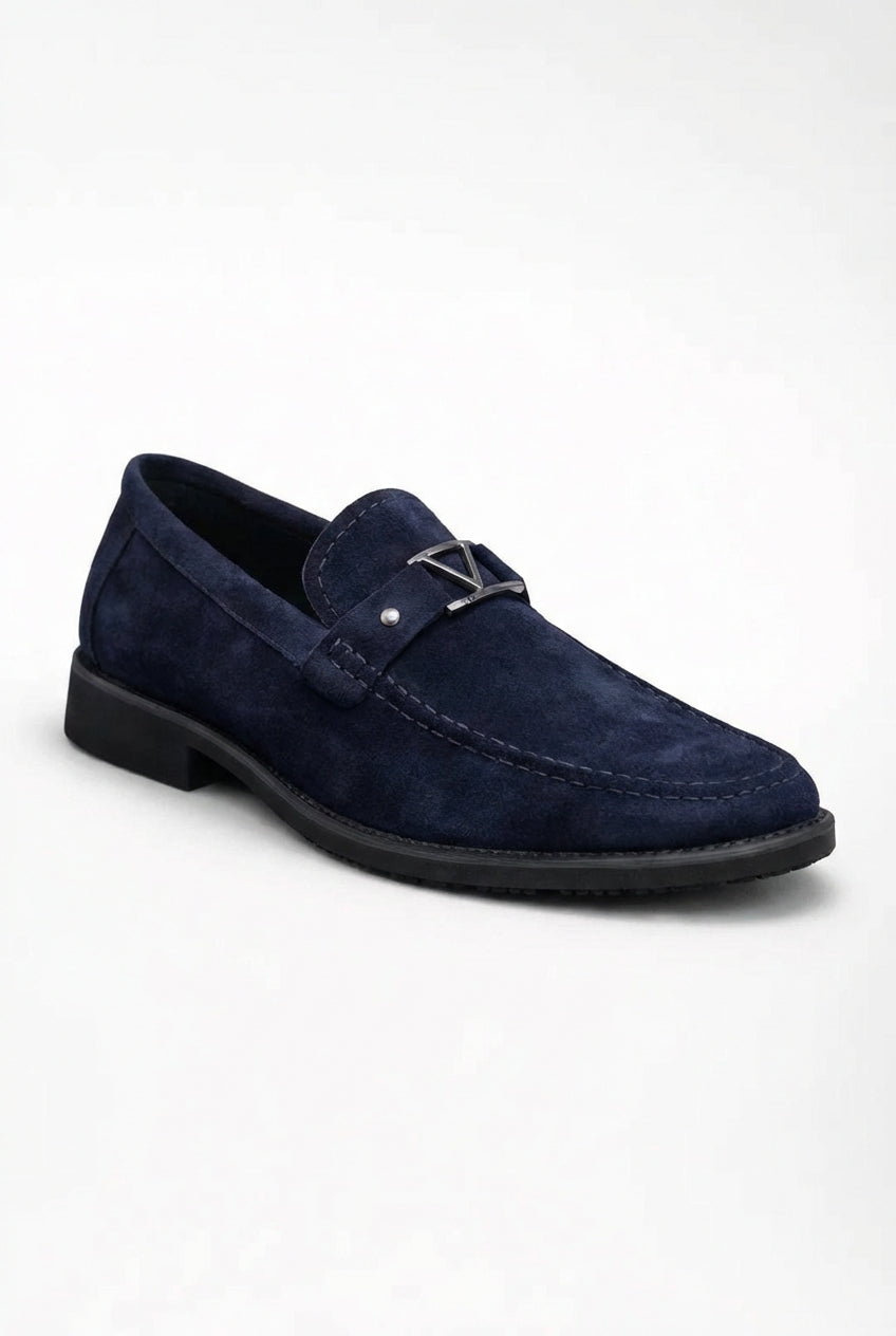 Liam | Navy Blue Metal Bit Slip-on Loafers