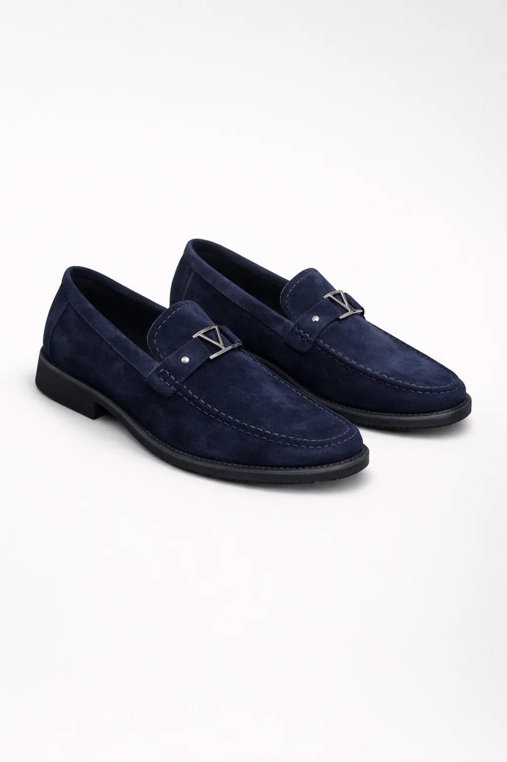 Liam | Navy Blue Metal Bit Slip-on Loafers