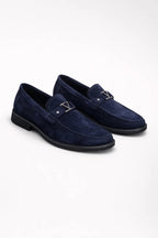 Liam | Navy Blue Metal Bit Slip-on Loafers