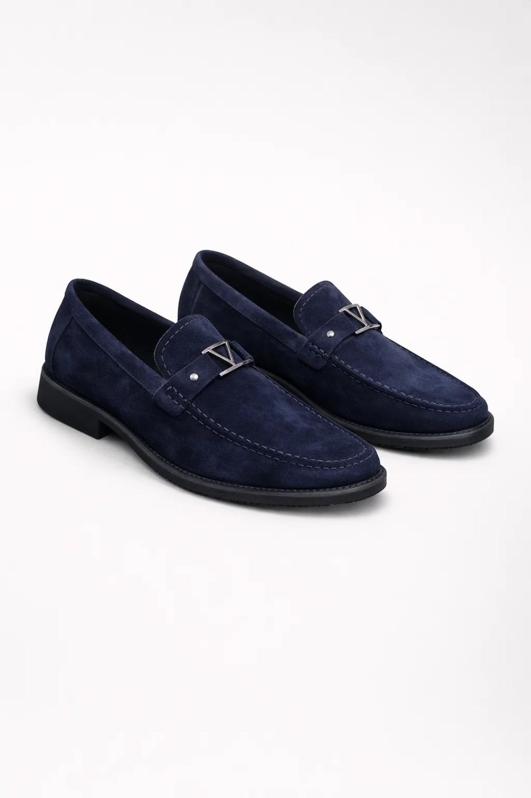 Liam | Navy Blue Metal Bit Slip-on Loafers
