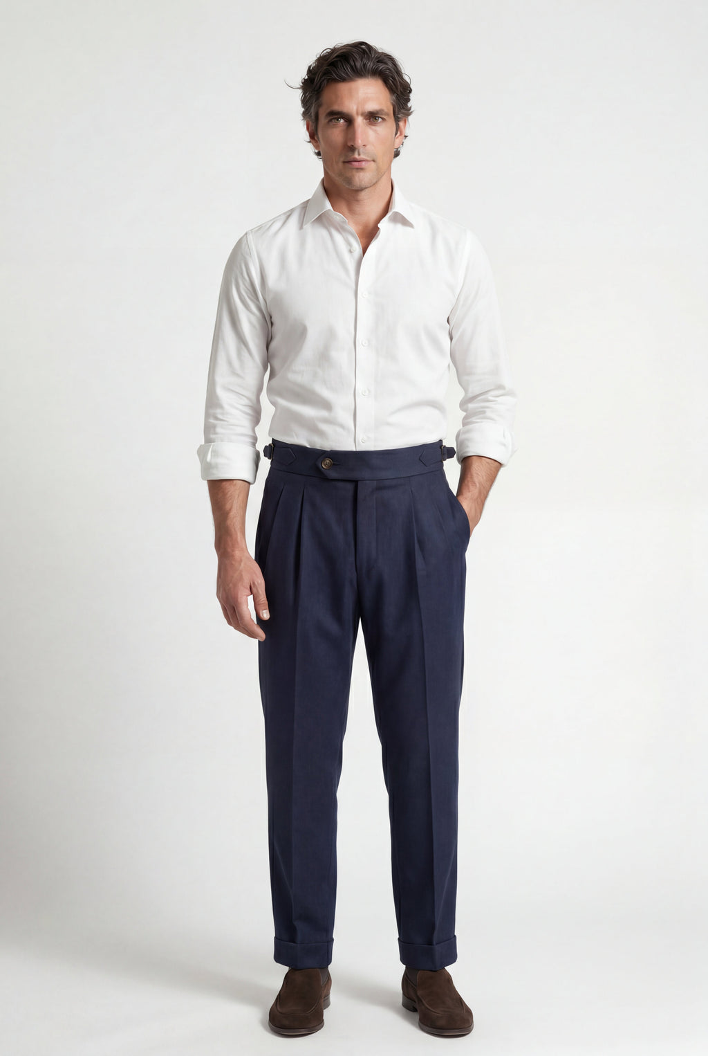 Liam | Navy Blue Relaxed Fit Trousers with Side Adjusters