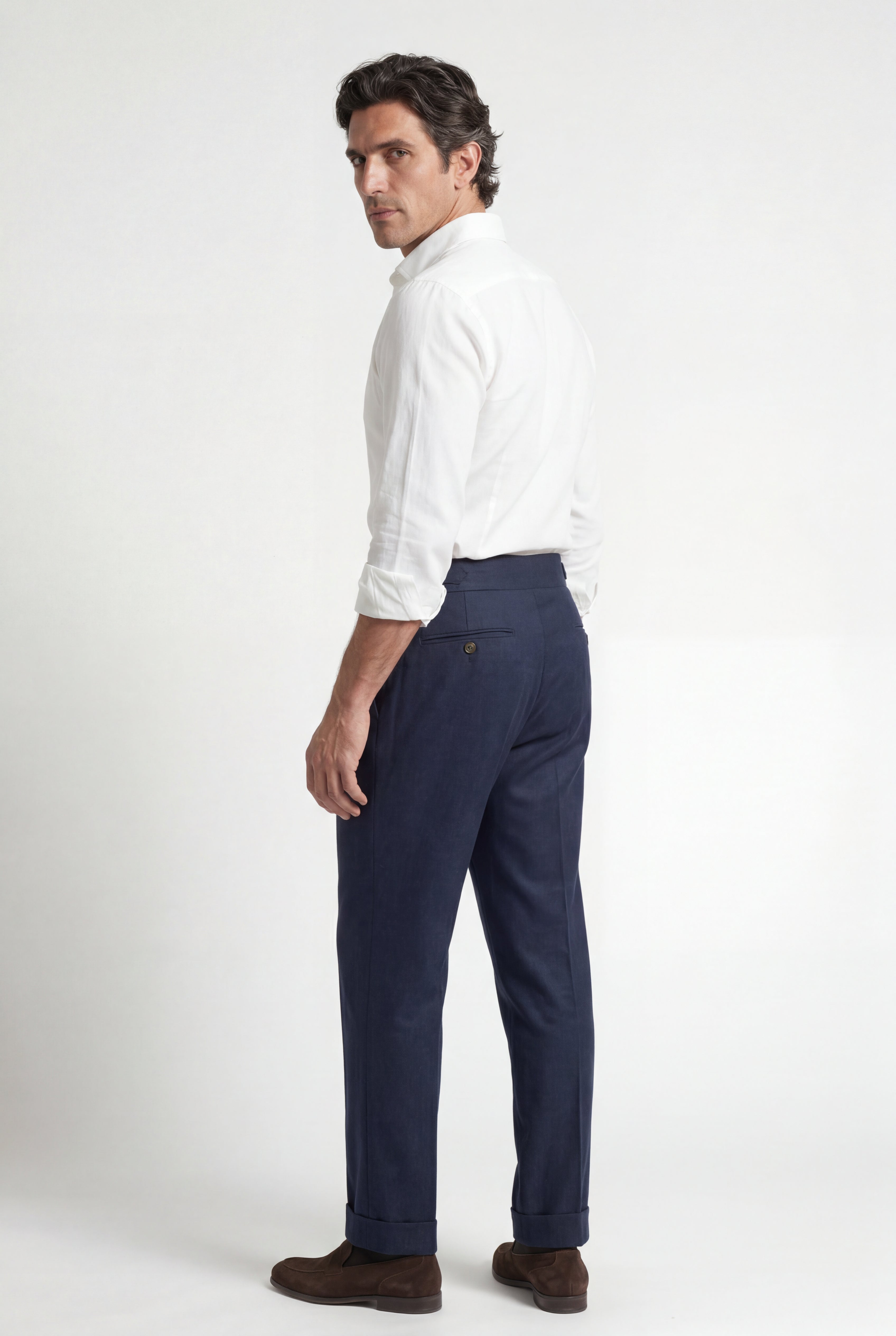 Liam | Navy Blue Relaxed Fit Trousers with Side Adjusters