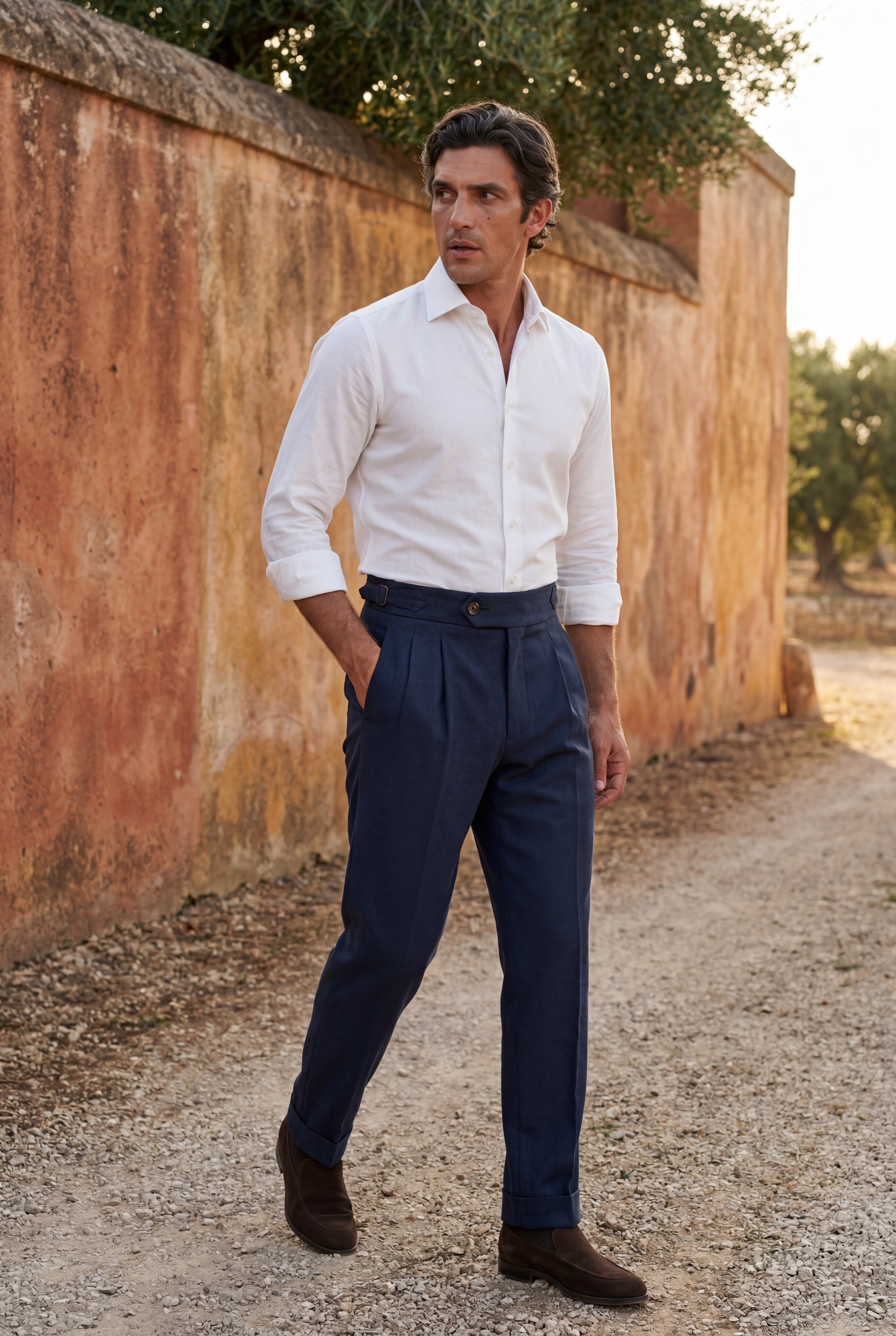 Liam | Navy Blue Relaxed Fit Trousers with Side Adjusters