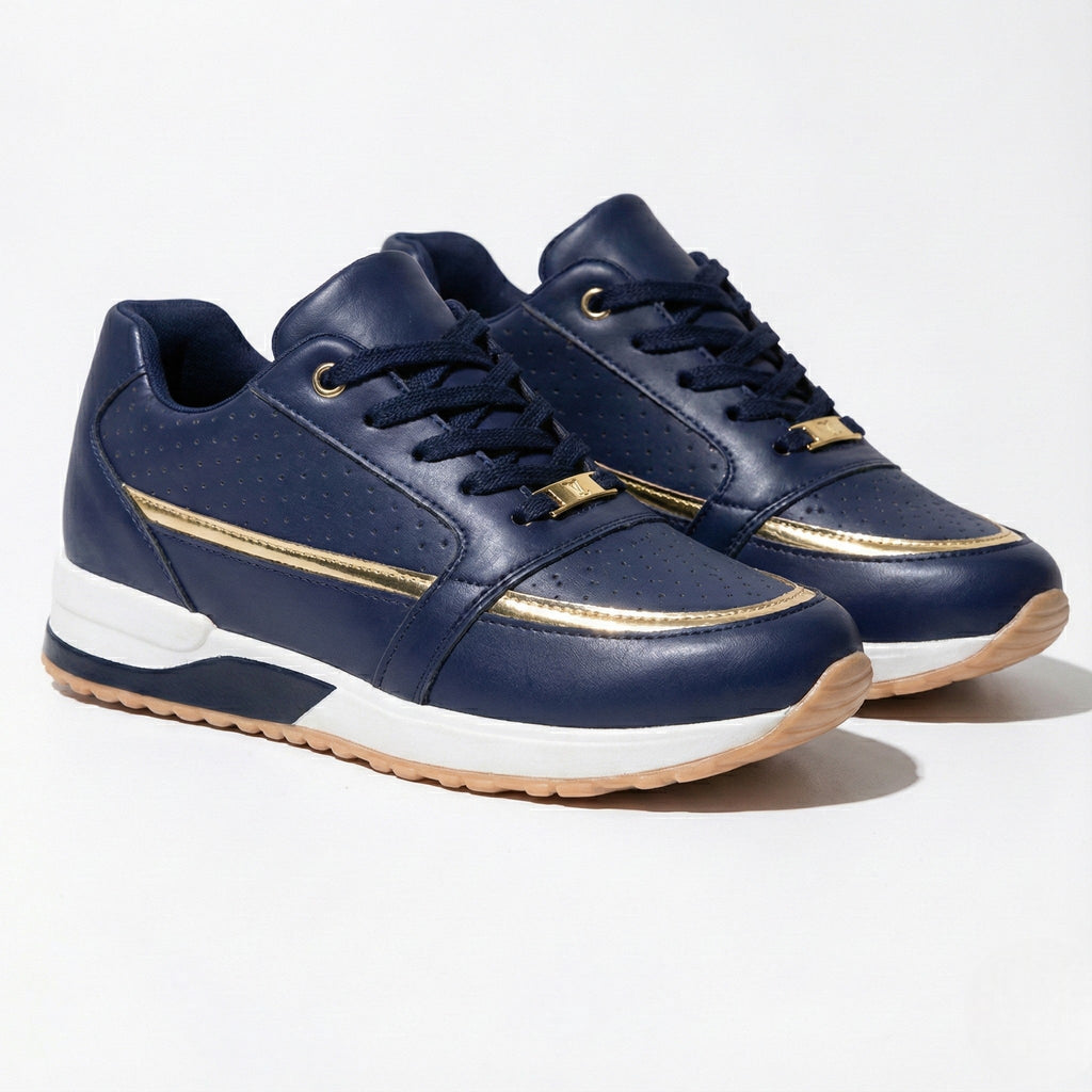 Lia | Perforated Metallic Trim Low-top Walking Sneakers