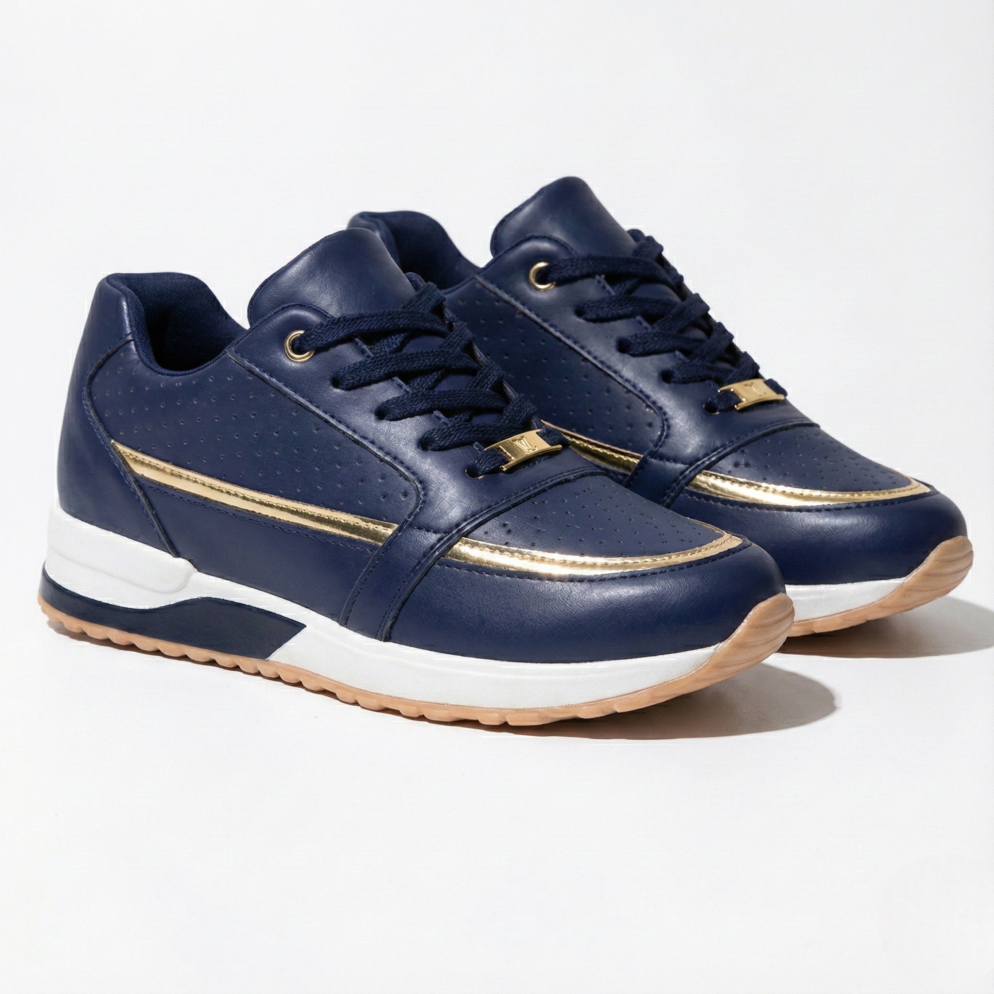 Lia | Perforated Metallic Trim Low-top Walking Sneakers