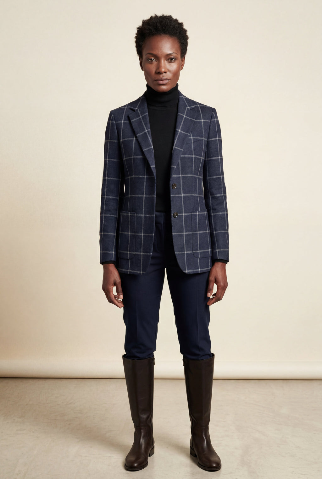 Plaid Tailored Single-breasted Blazer with Notched Lapel | Elcevi
