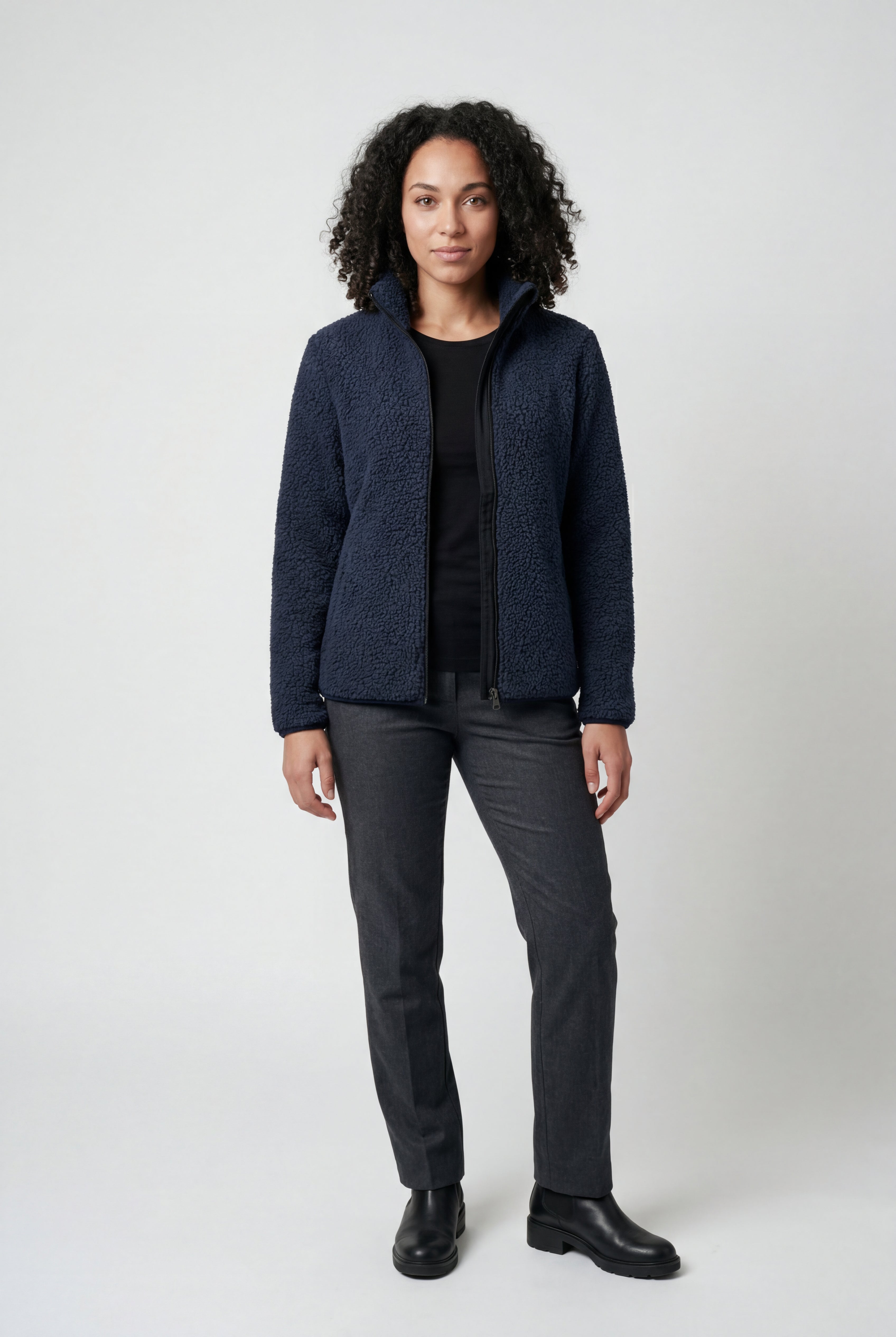 Plush Zip-up Jacket with Stand Collar | Senna