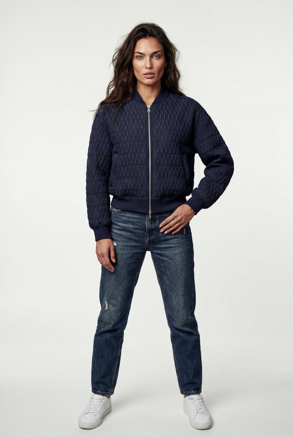 Quilted Bomber Jacket with Ribbed Trim | Senna