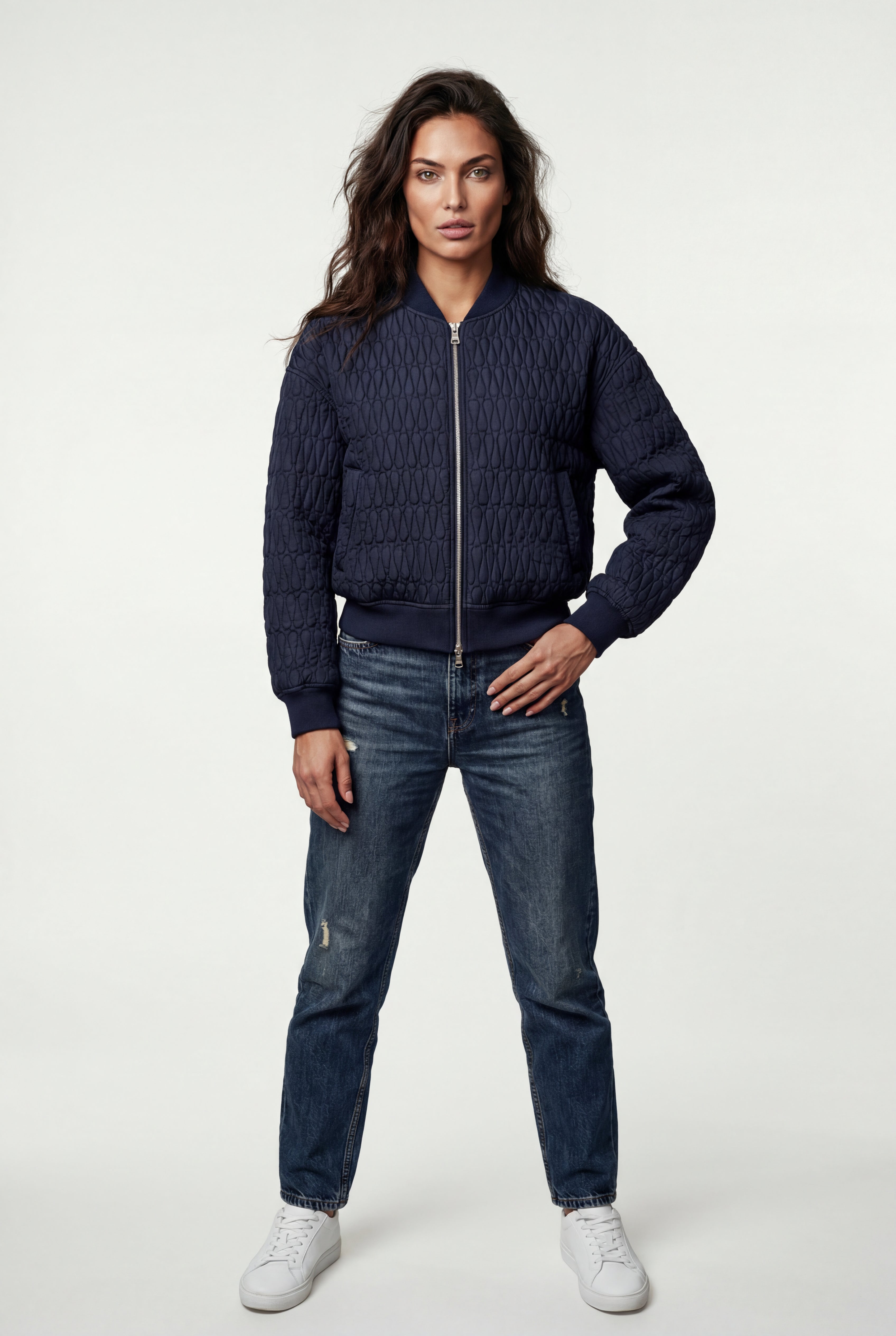 Quilted Bomber Jacket with Ribbed Trim | Senna
