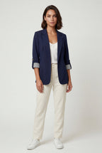 Roll-tab Sleeve Single-breasted Relaxed Blazer | Elcevi