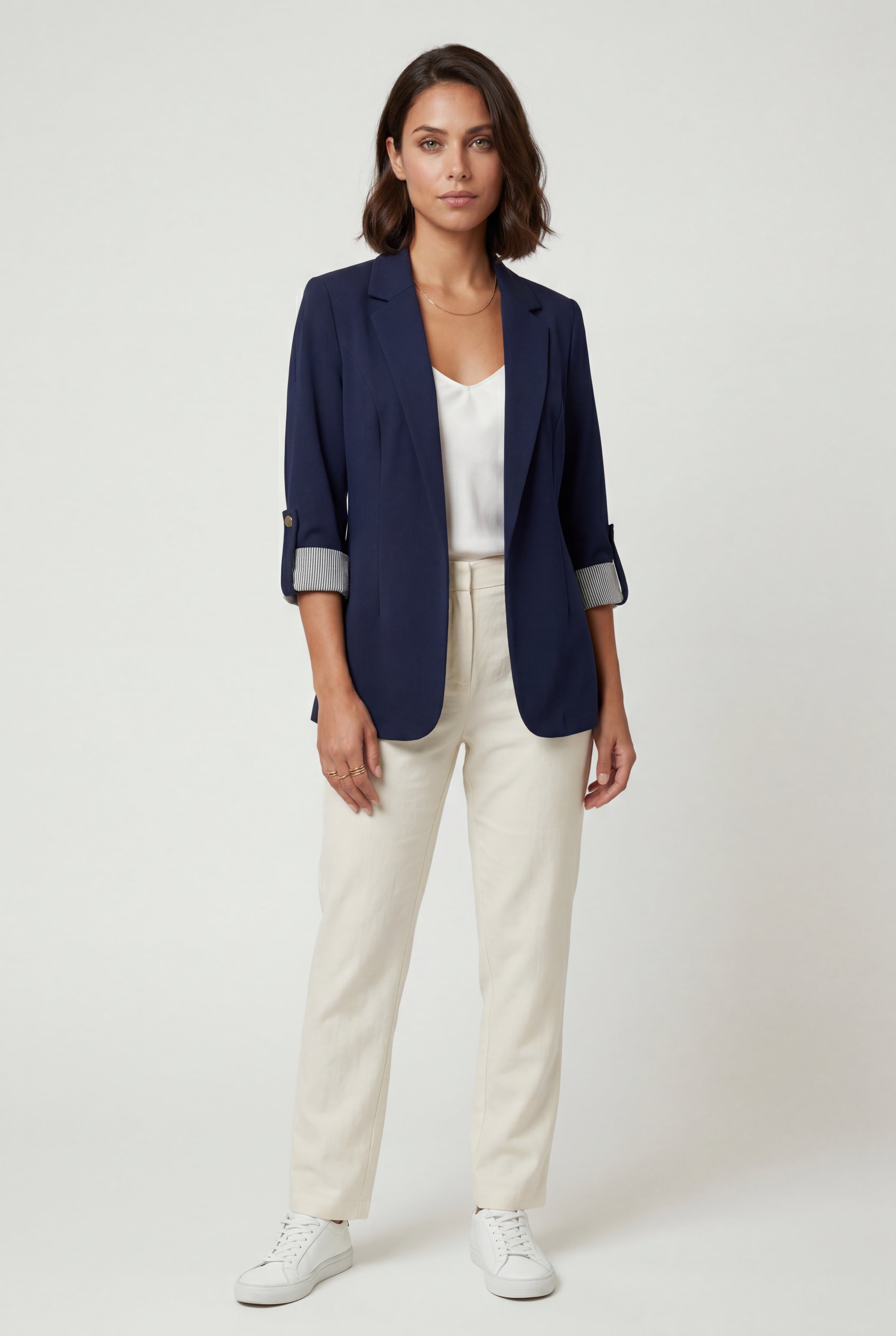 Roll-tab Sleeve Single-breasted Relaxed Blazer | Elcevi