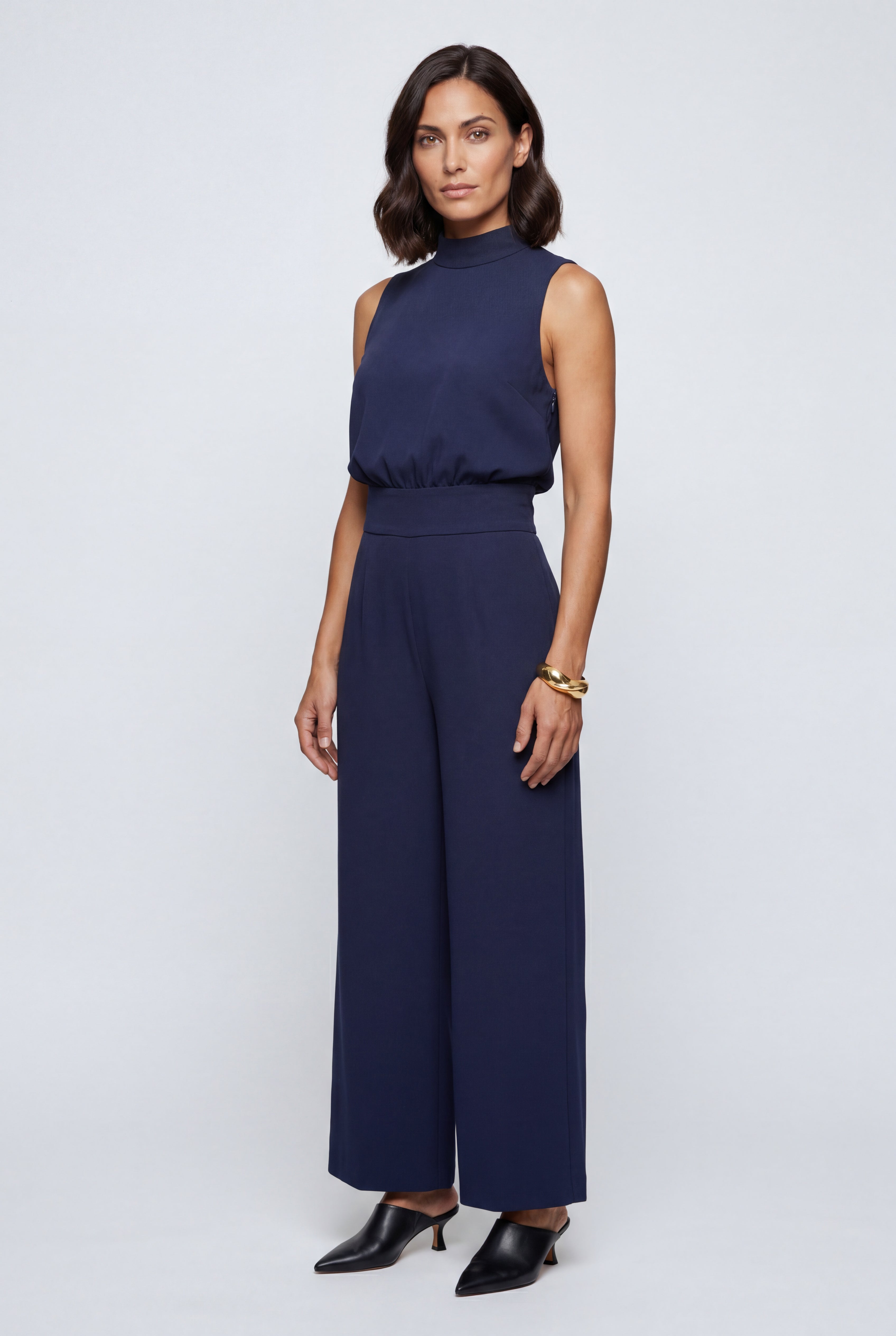 Elcevi | Sleeveless Mock Neck Wide Leg Jumpsuit For Women