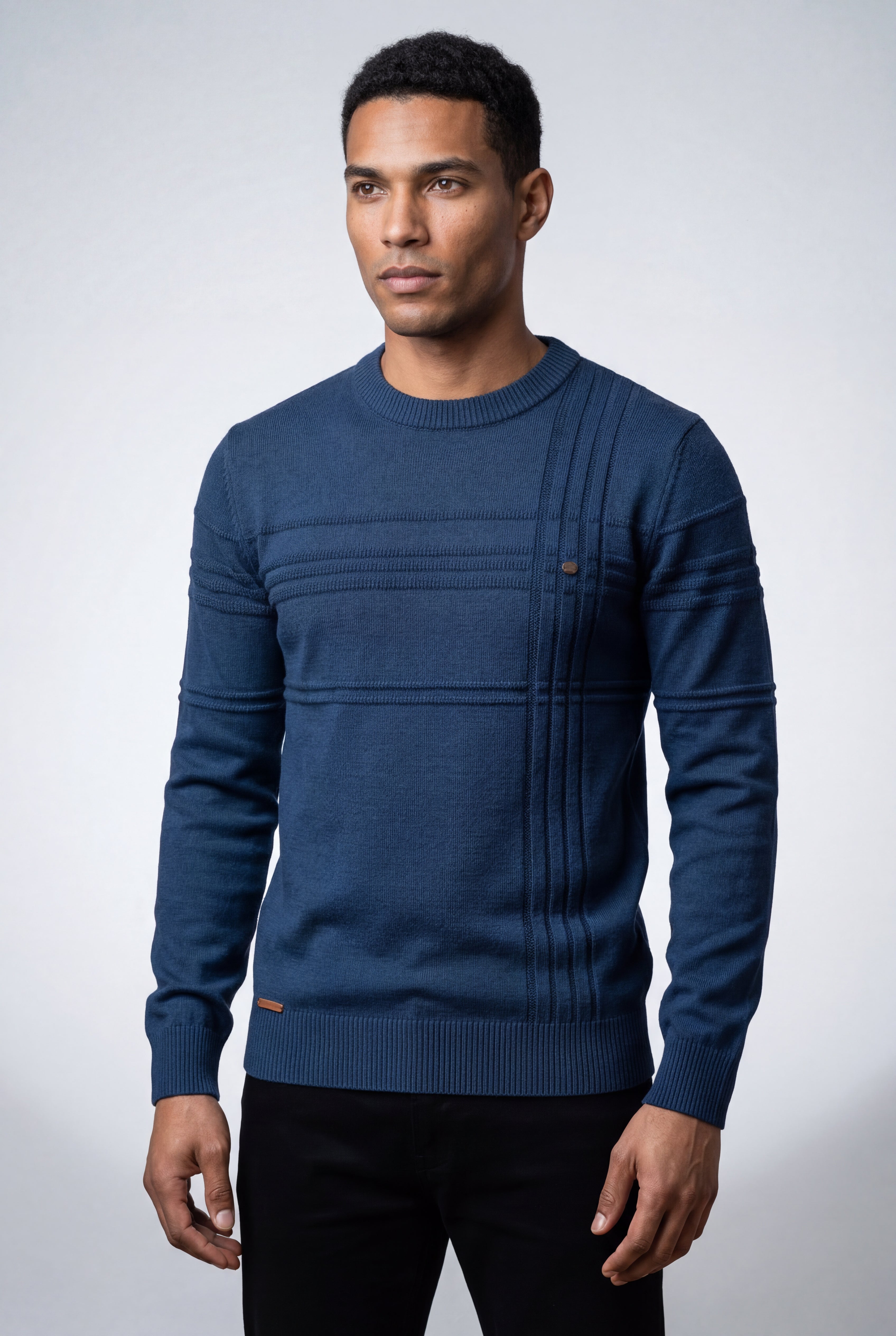 Structured Tonal Textured Crewneck Sweater | Liam