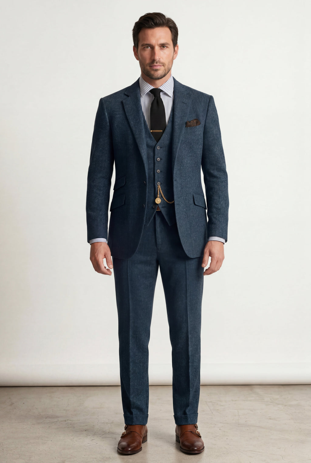 Liam | Textured Three-piece Suit with Notched Lapels