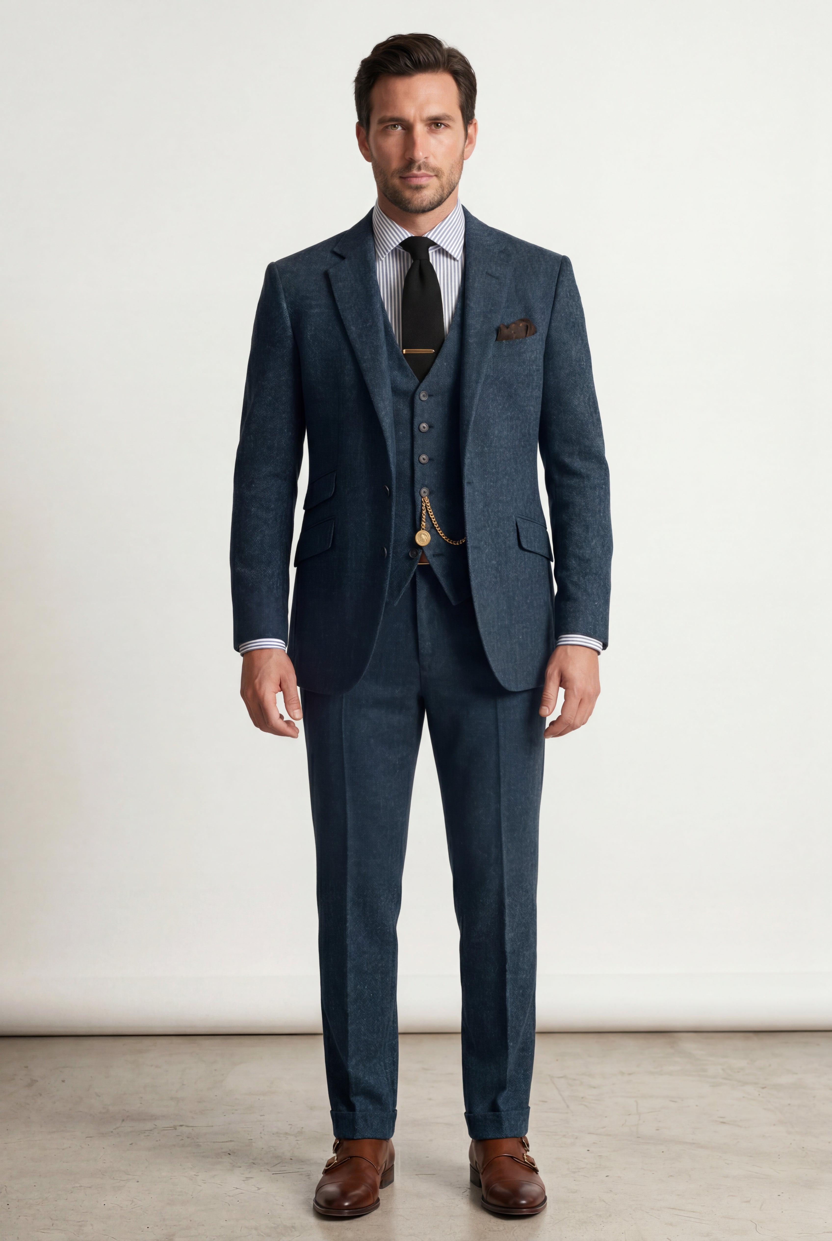 Liam | Textured Three-piece Suit with Notched Lapels